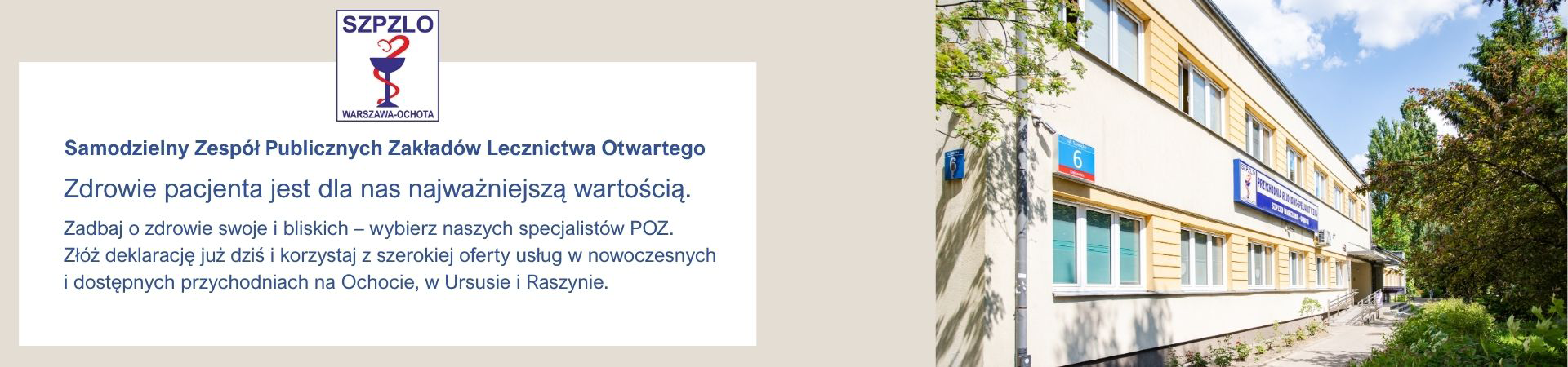 Slajd promujący przychodnię Rejonowo-Specjalistyczną_Sanocka6 – informacja o dostępności specjalistów POZ oraz zachęta do składania deklaracji wyboru placówki Rejonowo-Specjalistycznej_Sanocka6. Logo NFZ.
